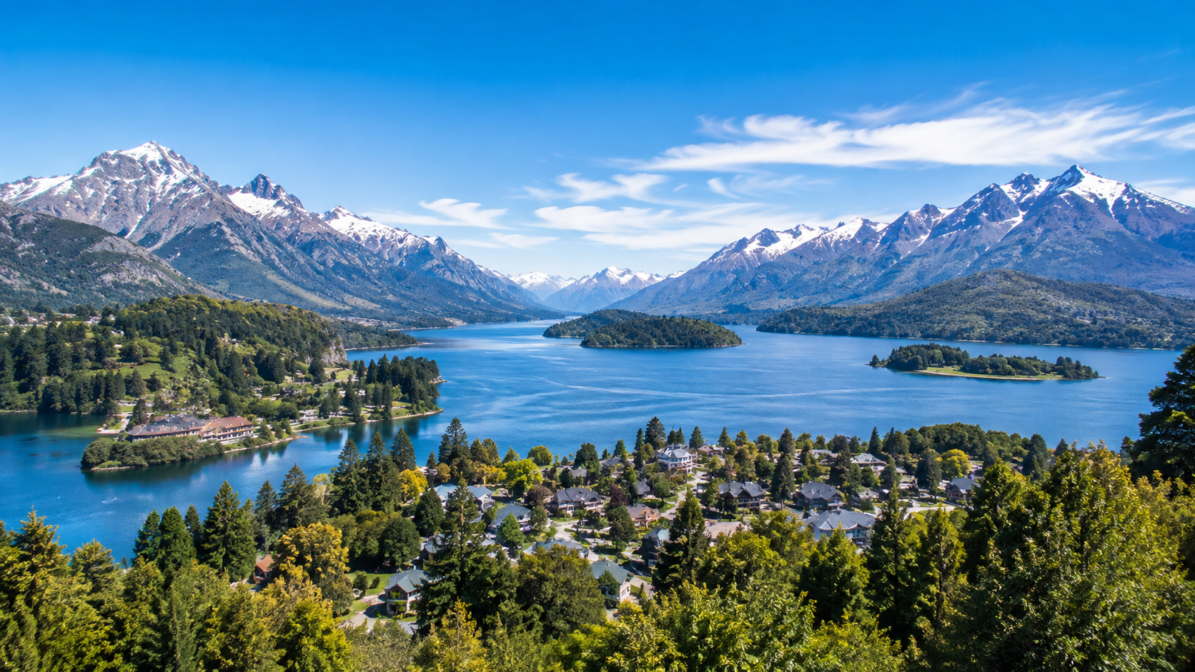 KI-generierte Seen- und Berglandschaft als Stimmungsbild für Argentinien
