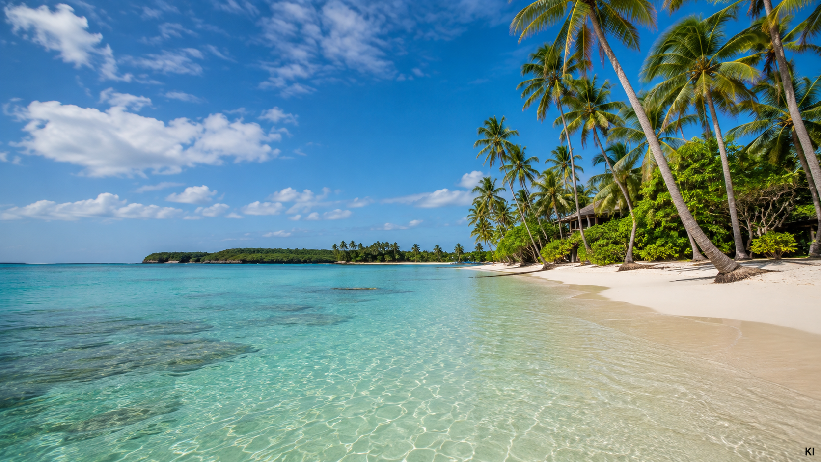 KI-Stimmungsbild eines ruhigen tropischen Strandes auf Tonga