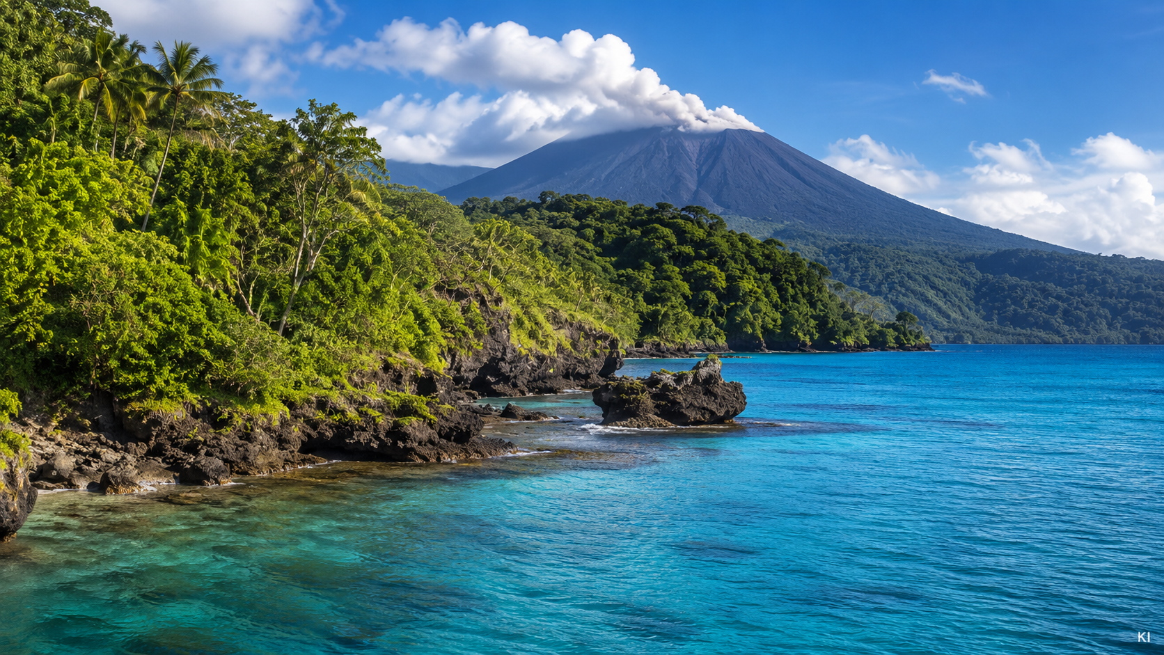 KI-Stimmungsbild der vulkanischen Küste von Vanuatu